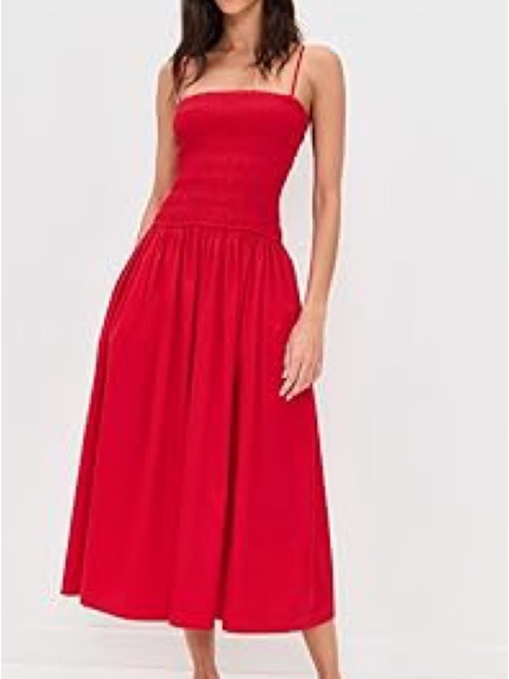 Madewell Red Smocked Midi Dress with Spaghetti Straps